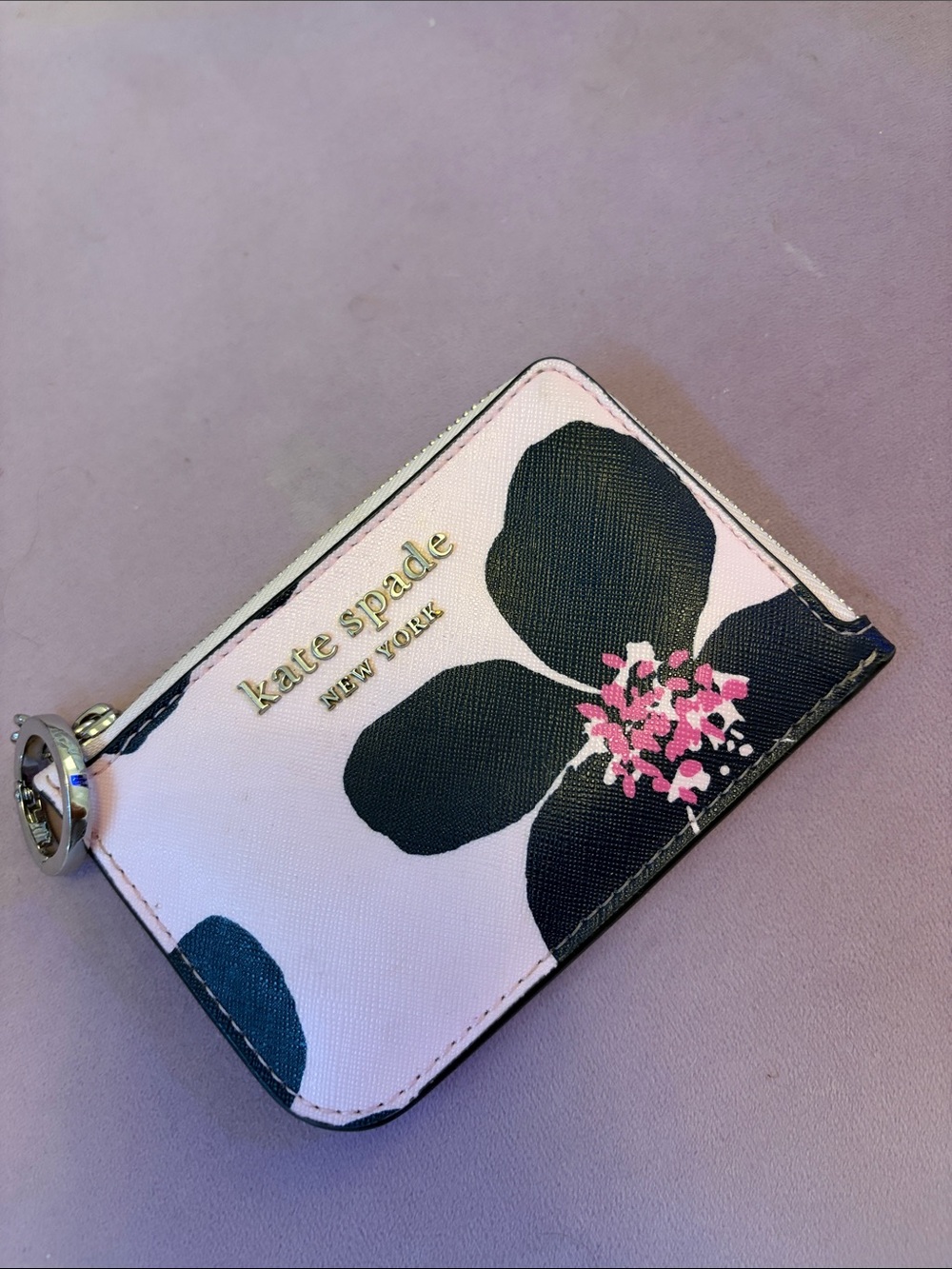kate spade Pink and Black Floral Card Case